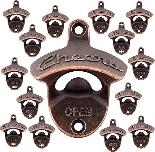 Miniatura 32 de Abridor de botellas Cheers montado en la pared de acero inoxidable para cerveza, montaje en poste dorado antiguo (paquete de 2) Cobre Antiguo,Plata