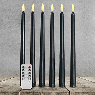 Black Halloween Flameless Taper Candles with Remote, Battery LED Candlesticks Flickering Set of 6