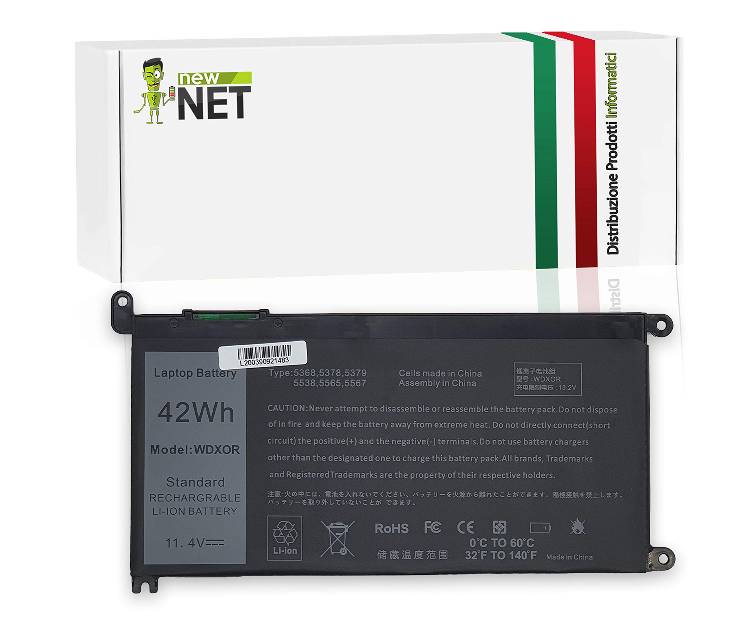 New Net - Batteria WDX0R [ 11.4 V - 3680 mAh ] compatibile con Dell P62F, P62F001, P35E, P35E001, P35E002, P66F, P66F001, P66F002, P66F003, P74G, P74G001