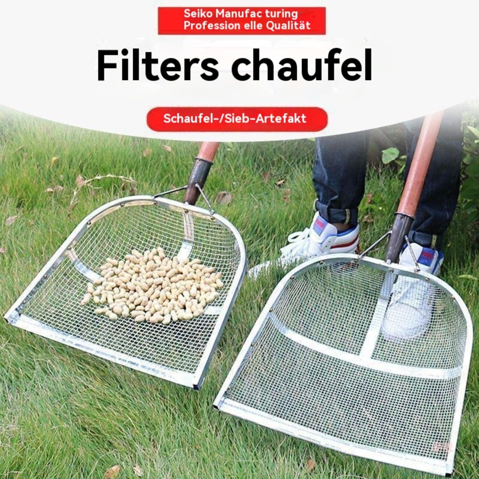 Colino per compost, grande pala da giardino in metallo, larghezza maglie 4/12 mm, setaccio per terra da giardino, pala per grani di mais, efficace setaccio ergonomico portatile in acciaio inox