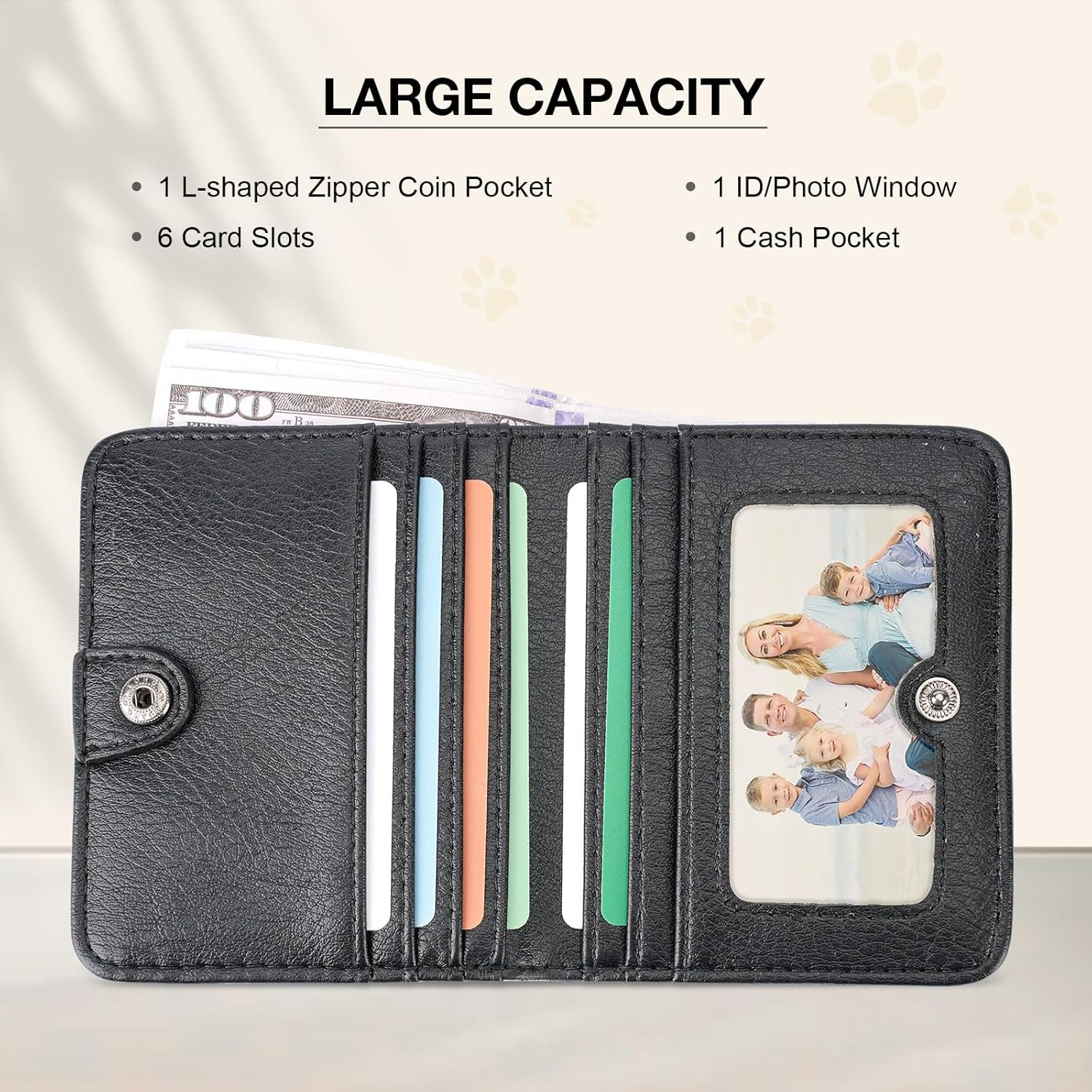 Cute Cat Wallet for Women, Small Leather Womens Wallet Slim RFID Blocking Bifold Credit Card Holder for Travel, Gift for Ladies (09-Silver Black) - Image 3