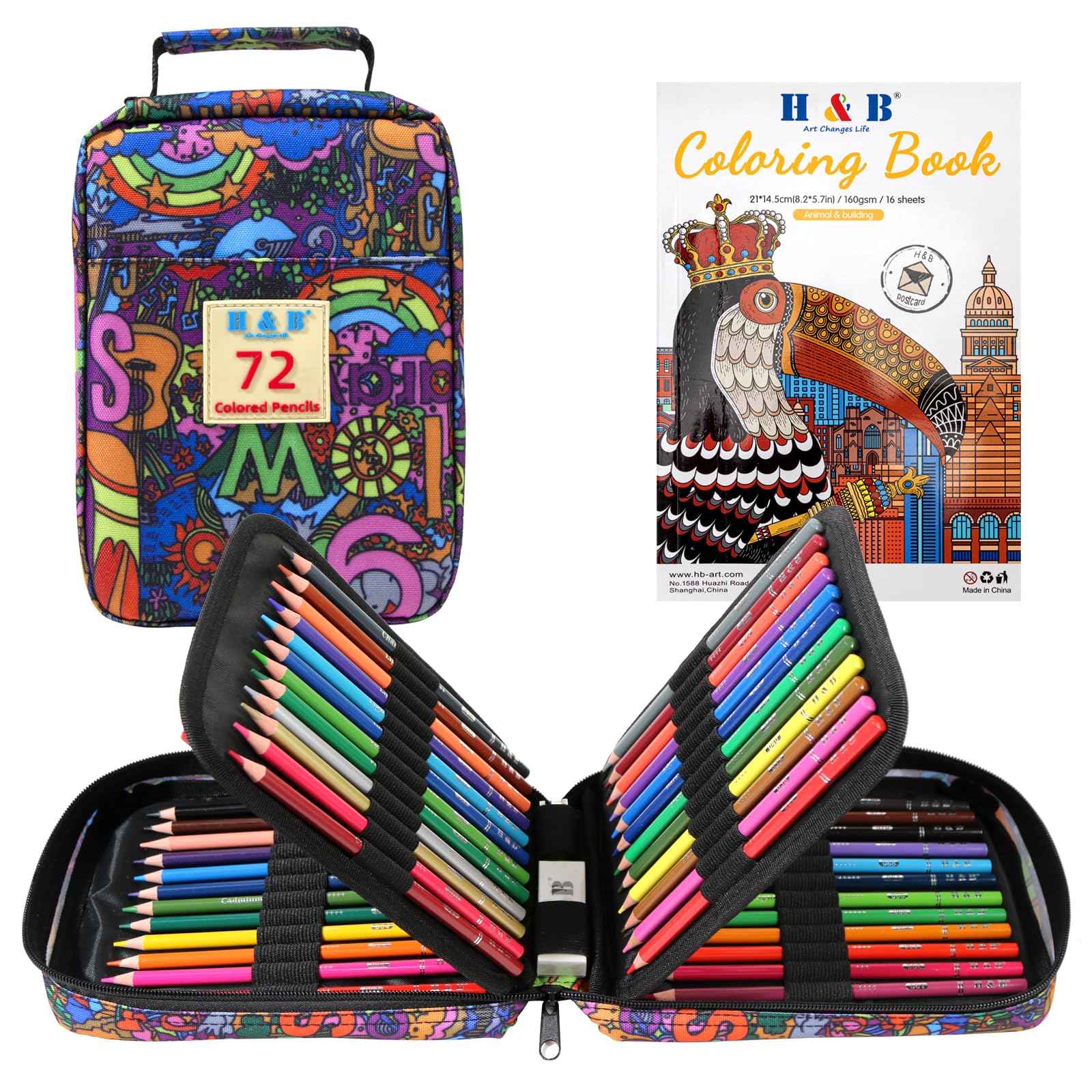 H &amp; B 72PCS Colored Pencils for Adults with Coloring Book, Soft Core Oil-Based Drawing Pencils for Adult Coloring, Professional Art Supplies with Zipper Case for Artists