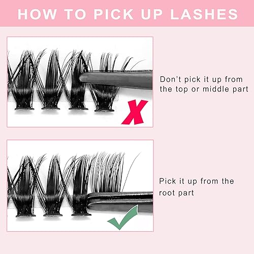 Miniatura 5 de 320 racimos de pestañas en racimo 40D + 60D rizadas D, mezcla de racimos de pestañas individuales de 0.315 a 0.709 pulgadas, extensiones de pestañas