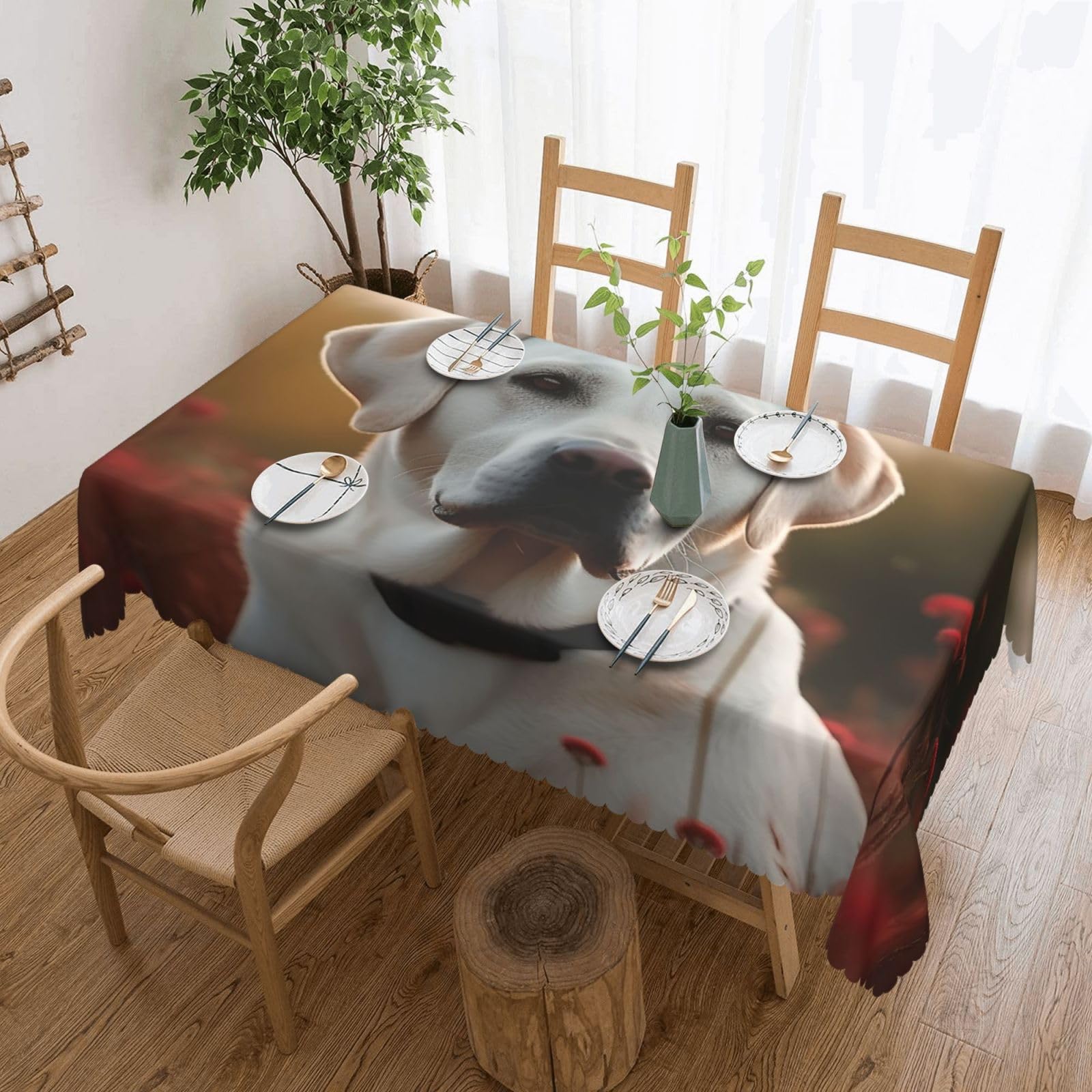 FodPand White Labrador Tablecloths for Rectangle Tables 54 x 72 Inch - Reusable Washable Dining Table Clothes - Stain and Wrinkle Resistant Decorative Fabric Table Cover for Wedding Party