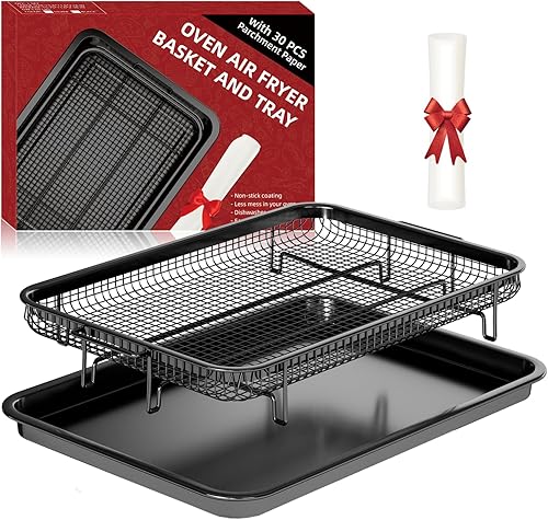 Air Fryer Basket for Oven, Large 15.7" × 11.6" Air Fryer Pans for Convection Oven with 30 Sheet Parchment Papers, THORSES Non-Stick Stainless Steel