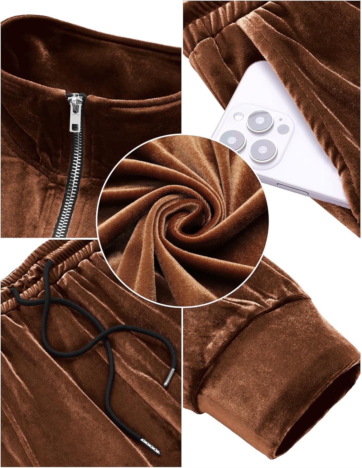 LecGee Men's 2 Piece Long Sleeve Tracksuit Velvet Quarter Zip Shirt Elastic Pant Velour Fall Casual Outfit Sweatsuit Set - Image 5