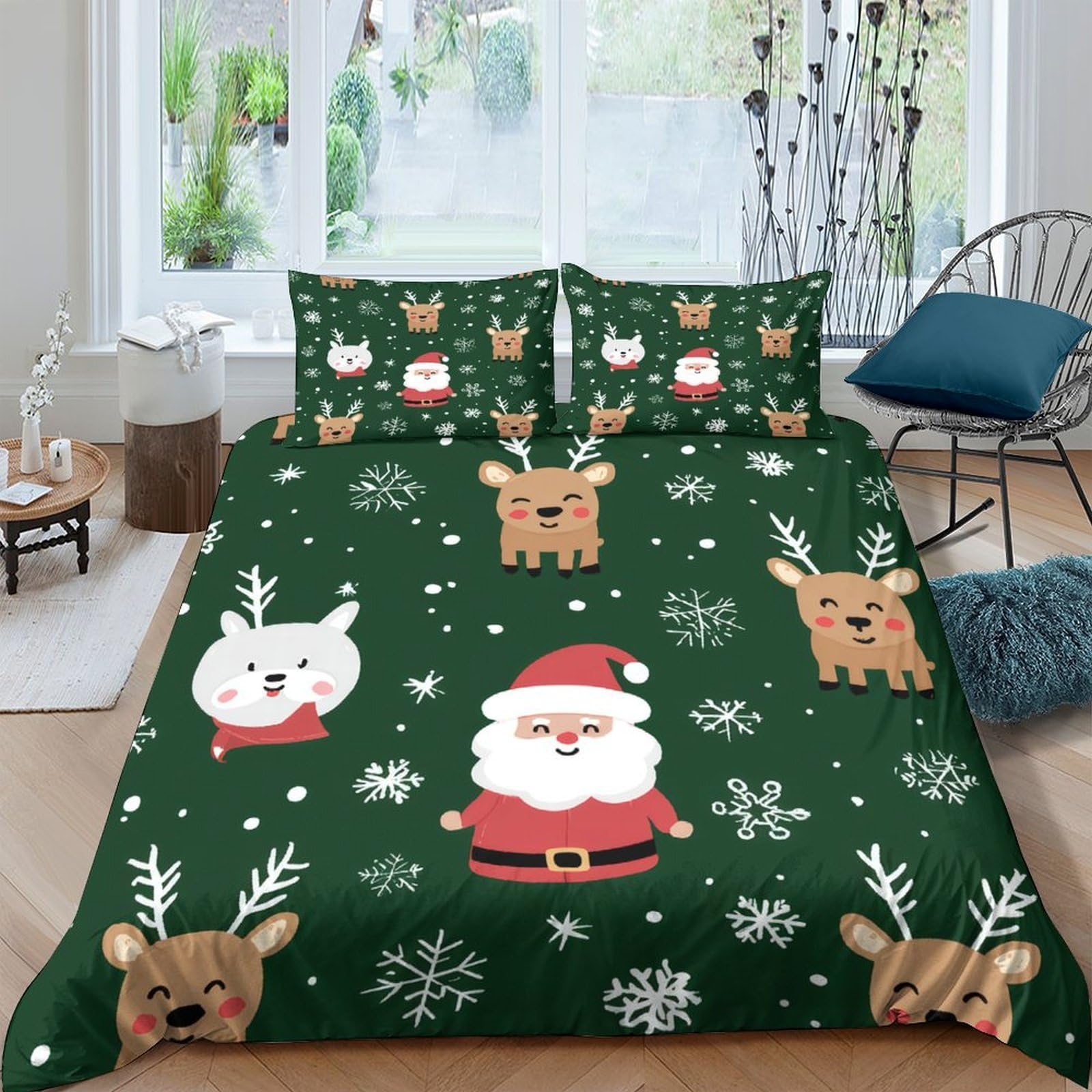 Ctjqhvkz Style-3 3D Printed Christmas Santa Reindeer Fitted Sheet Microfiber Soft Green Cartoon Bed Cover For Bedroom Guestroom Decor Single（135X200cm）