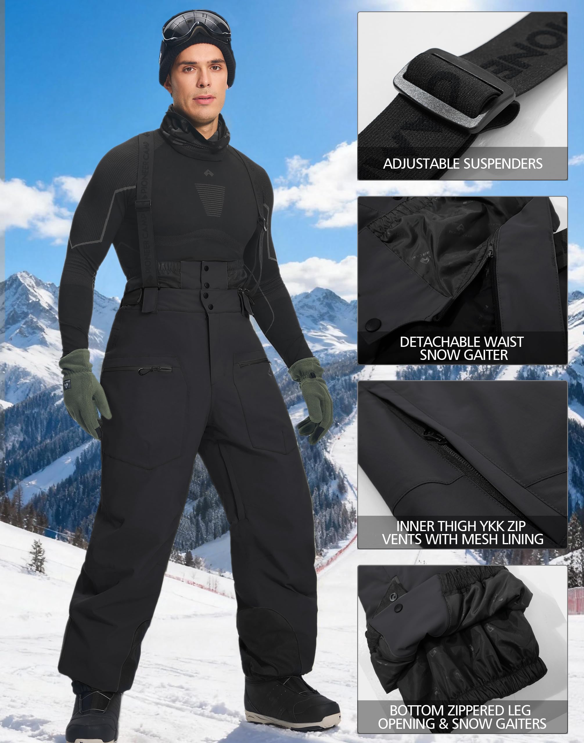 Pioneer Camp Skihose Herren Baggy Wasserdicht 15000mm - Ski Hose mit Verstellbaren Trägern & Belüftung - Snowboard Hose Herren für Tiefschnee - Atmungsaktiv 7000g/㎡, Winddicht, Robust