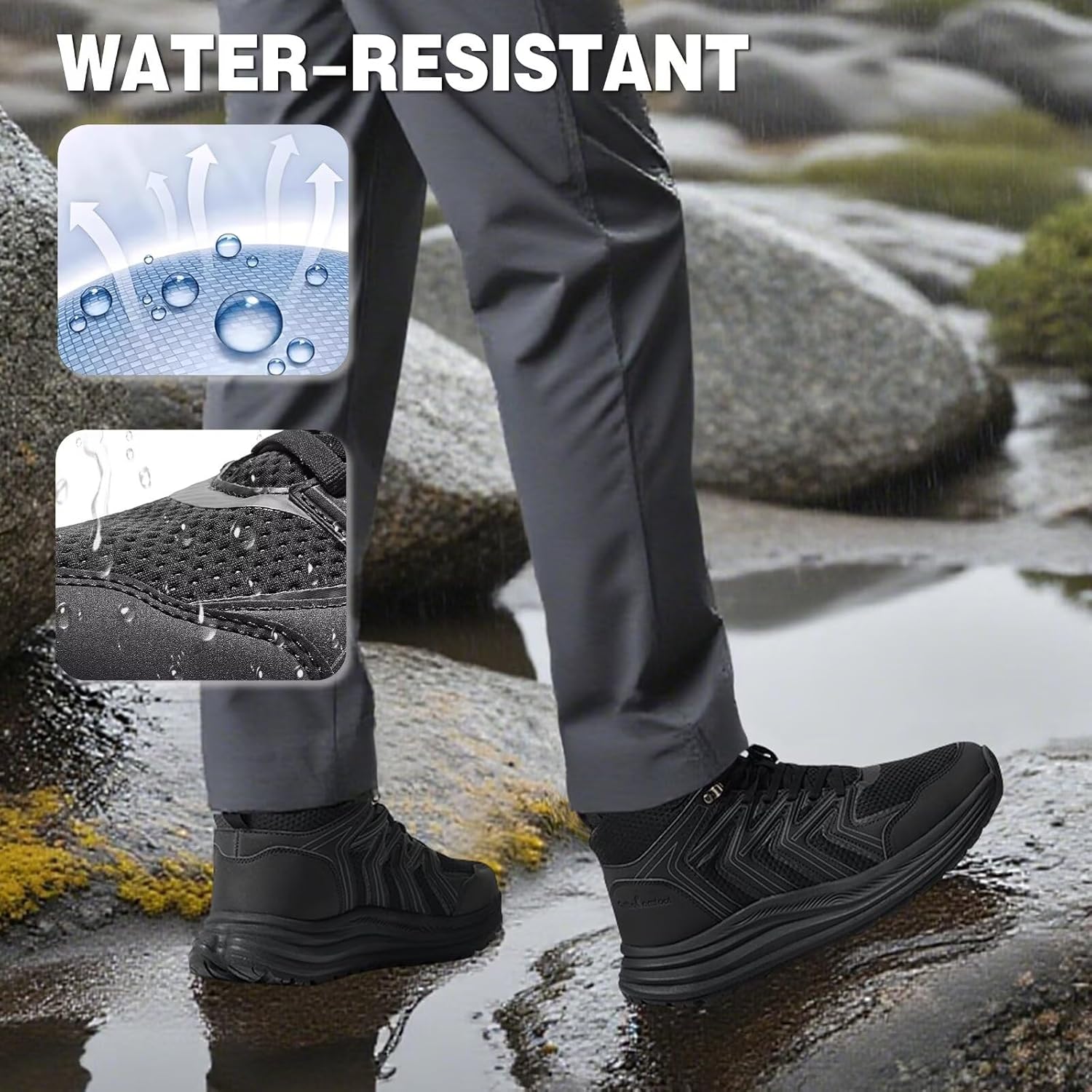 Men's Orthopedic Waterproof Hiking Boots: Comfortable Plantar Fasciitis Ankle Support Walking Running Mid Trekking Ankle Boots, Orthotic Sport Trail Shoes for Foot and Heel Pain Relief