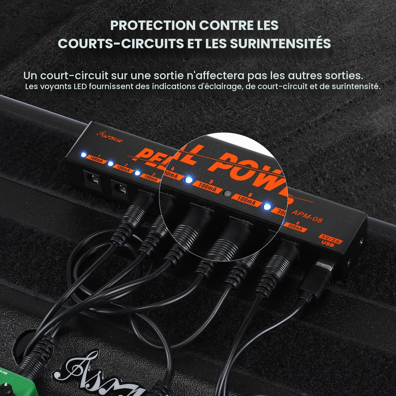 Asmuse Mini 8 Sorties 9V Alimentation Pédale Guitare Noiseless Alimentation pour Pedale Effet Guitare Électrique avec adaptateur d'alimentation