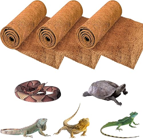 ZeeDix 3 rollos de alfombra para reptiles, 16 x 36 pulgadas, tapete de fibra de coco natural, accesorio de suelo para tanque de reptiles - dragón