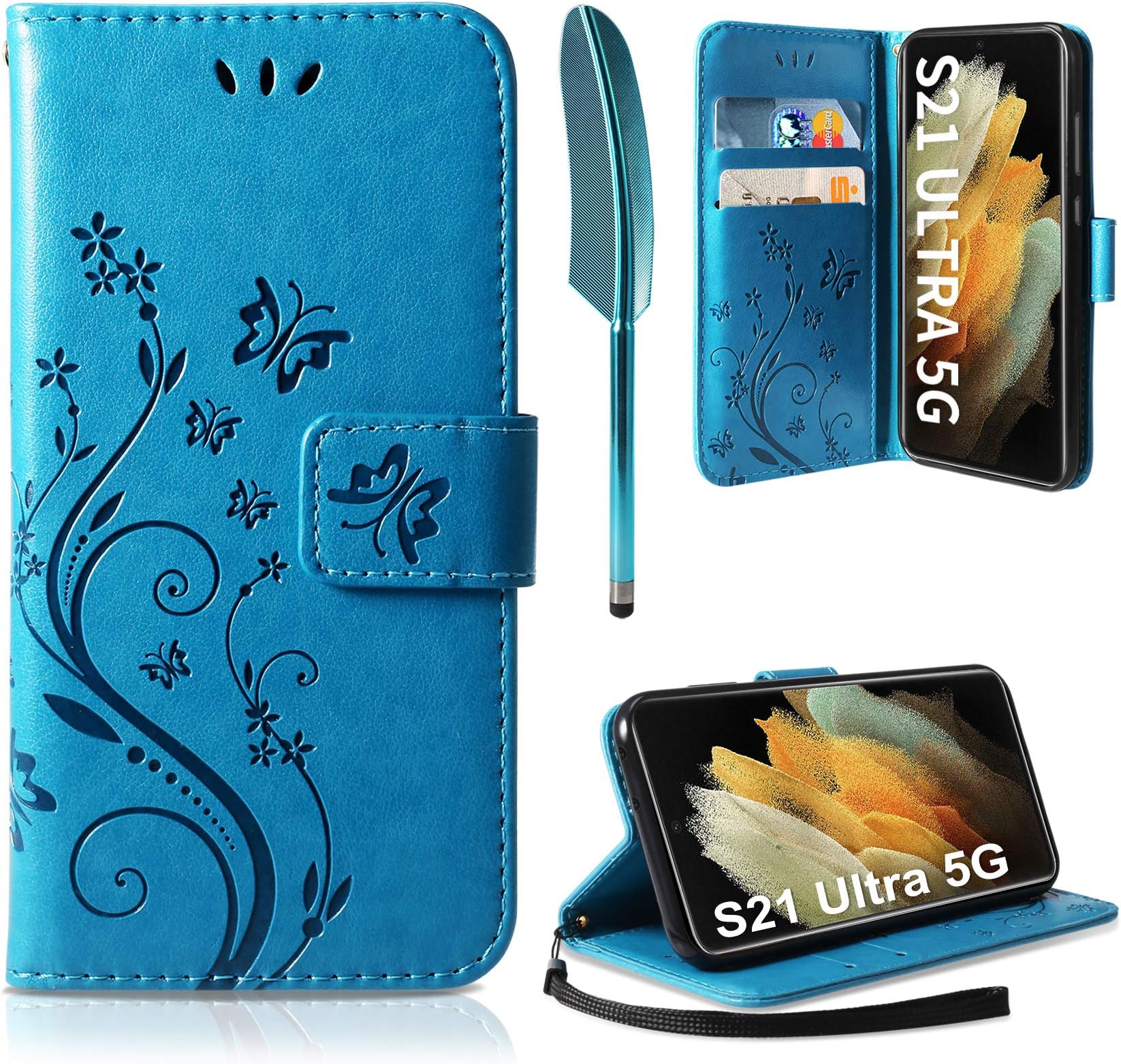 AROYI Case Compatible with Samsung Galaxy S21 Ultra 5G Case and Screen Protector,Wallet Case PU Leather with Card Slots Folding Stand Magnetic Scratchproof Protect Flip Cover for Samsung S21 Ultra 5G