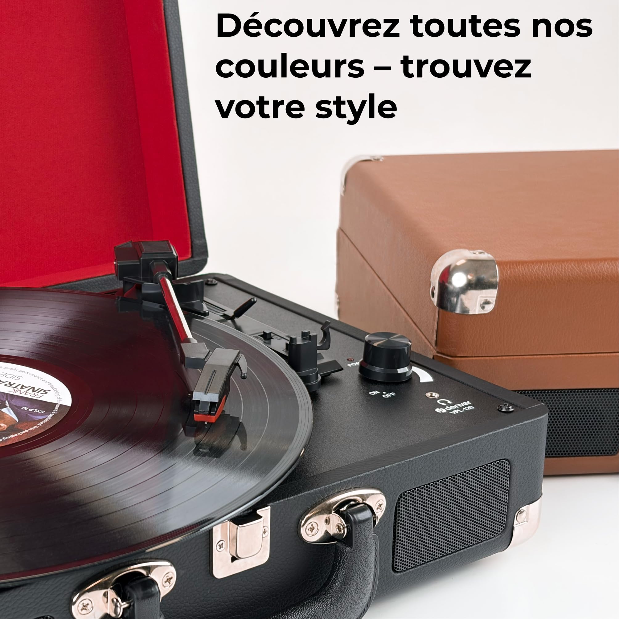 Denver VPL-120BLACK Platine Vinyle rétro 3 Vitesses 33/45/78 TR/Min, Haut-parleurs intégrés, Enregistrement USB vers PC, Noir