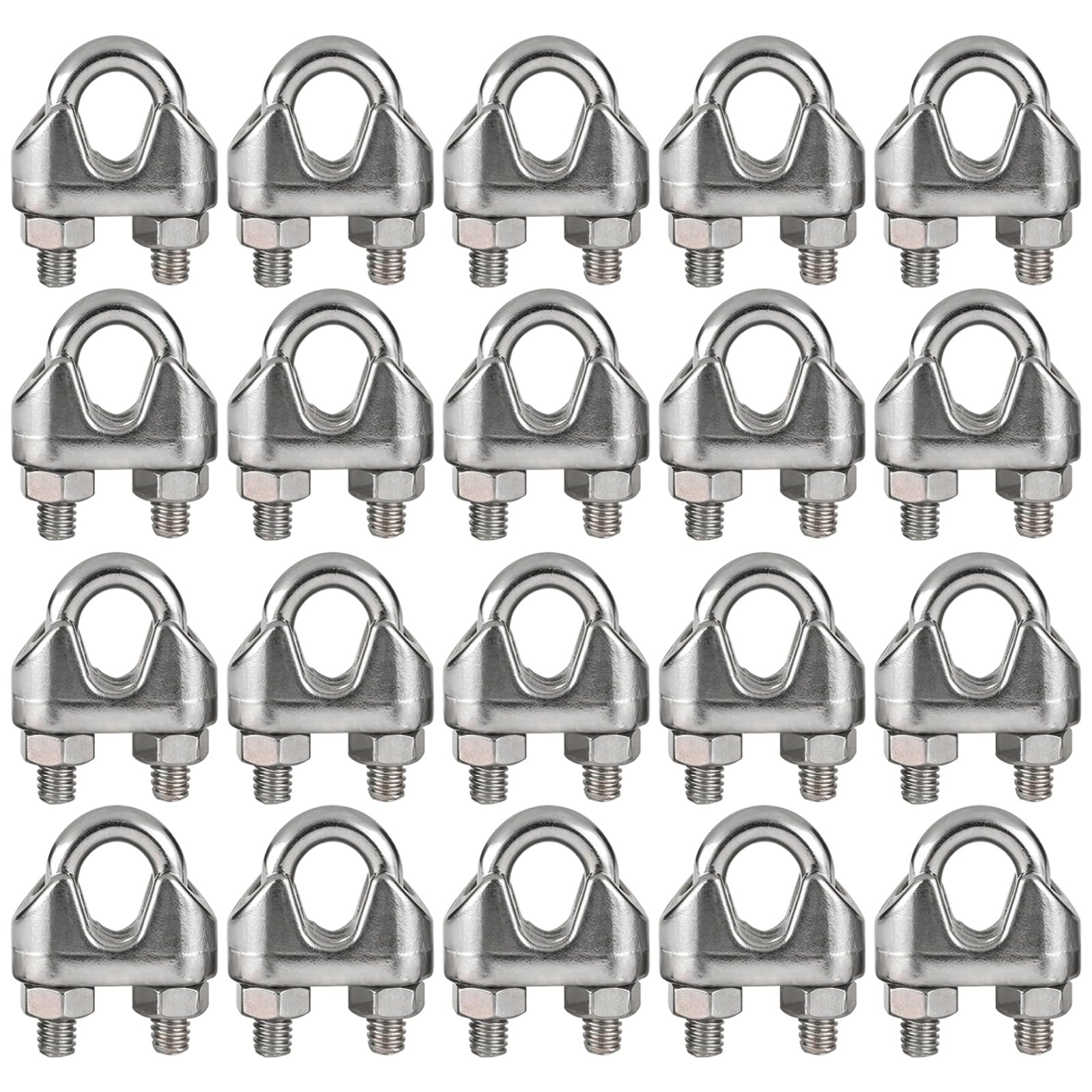 20 pièces collier de serrage pour câble en acier inoxydable 304 M5, serre-câble à étrier en U, écartement des branches 0,3 in, diamètre 0,2 in / 4,5 mm, pour câbles de 0,2 in / 5 mm