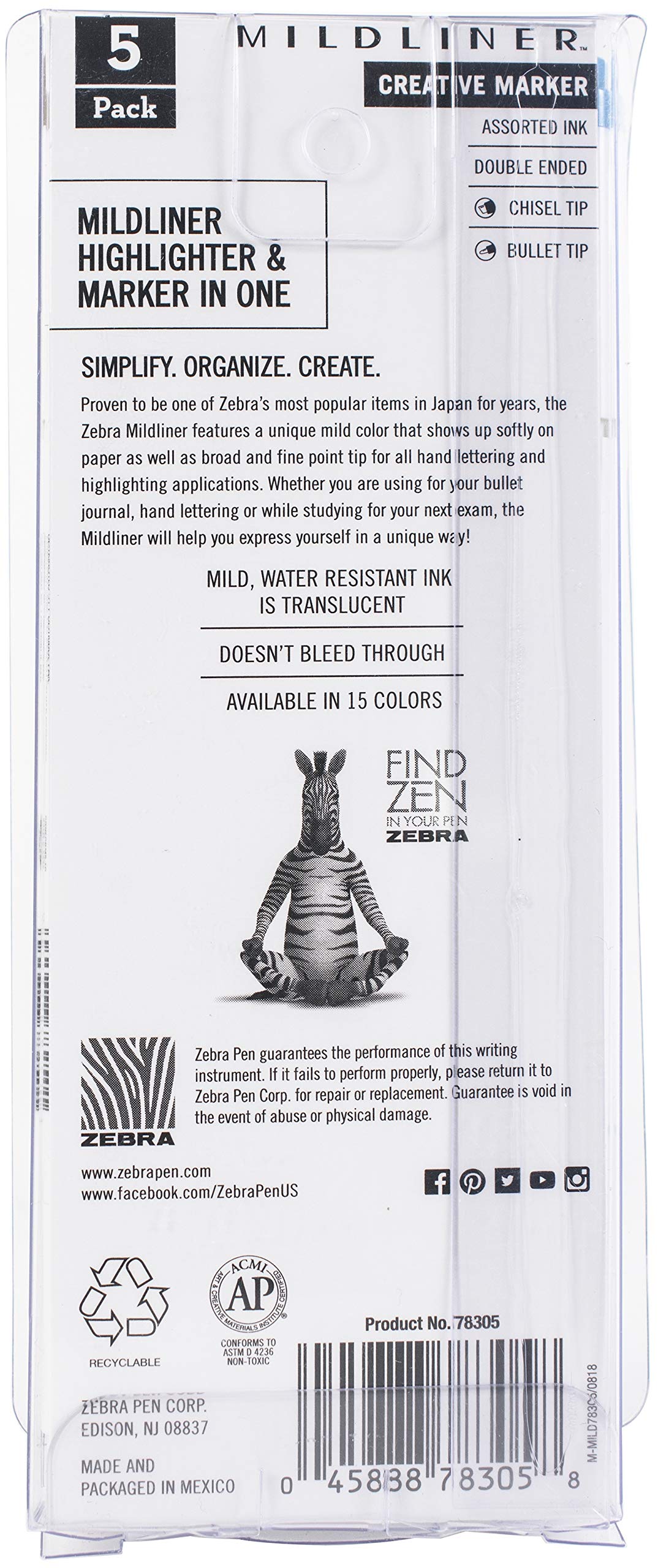 ZEBRA PEN Mildliner Double Ended Highlighter Set, Broad and Fine Tip