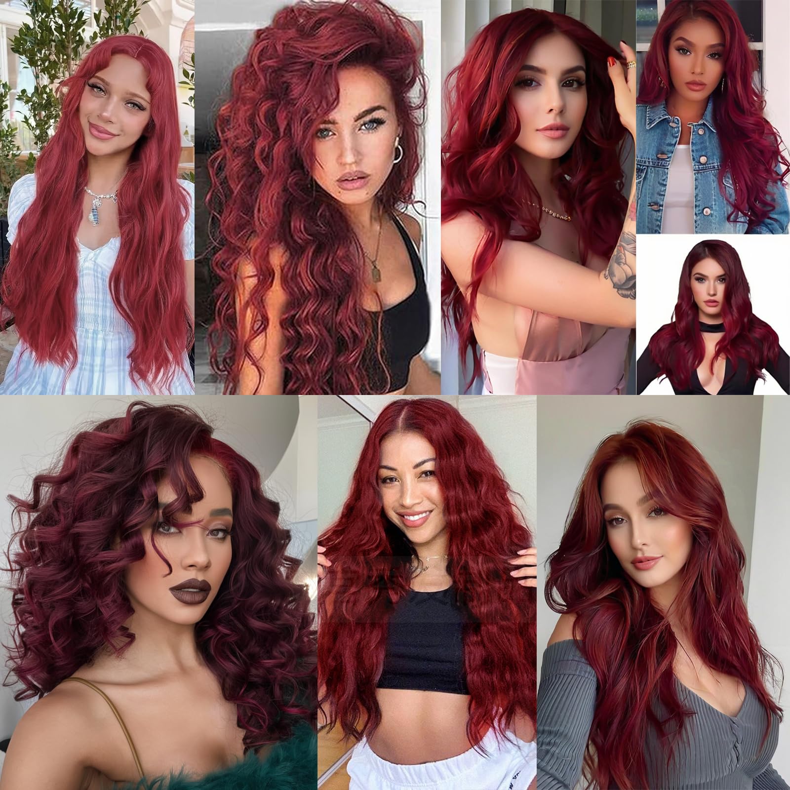 28 Pollice/70 cm Lungo Wavy Middle Part Sintetico Ondulata Parrucca Rosso Rame Parrucche Sintetiche Resistenti al Calore Party Cosplay Naturale Uso Quotidiano Festa