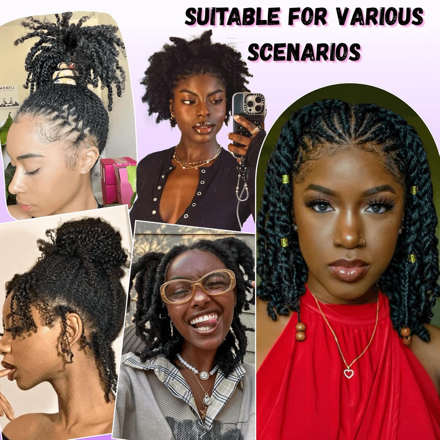 12inch Afro Kinky Bulk Hair for Micro Twist Braiding Hair, Synthetic Mini Spring Twist Curl 4Packs 200 Gram, Natural Black 4C Afro Curly Hair Dreadlocks Extensions Repair Locs for Women(4Pcs-12", #1B)