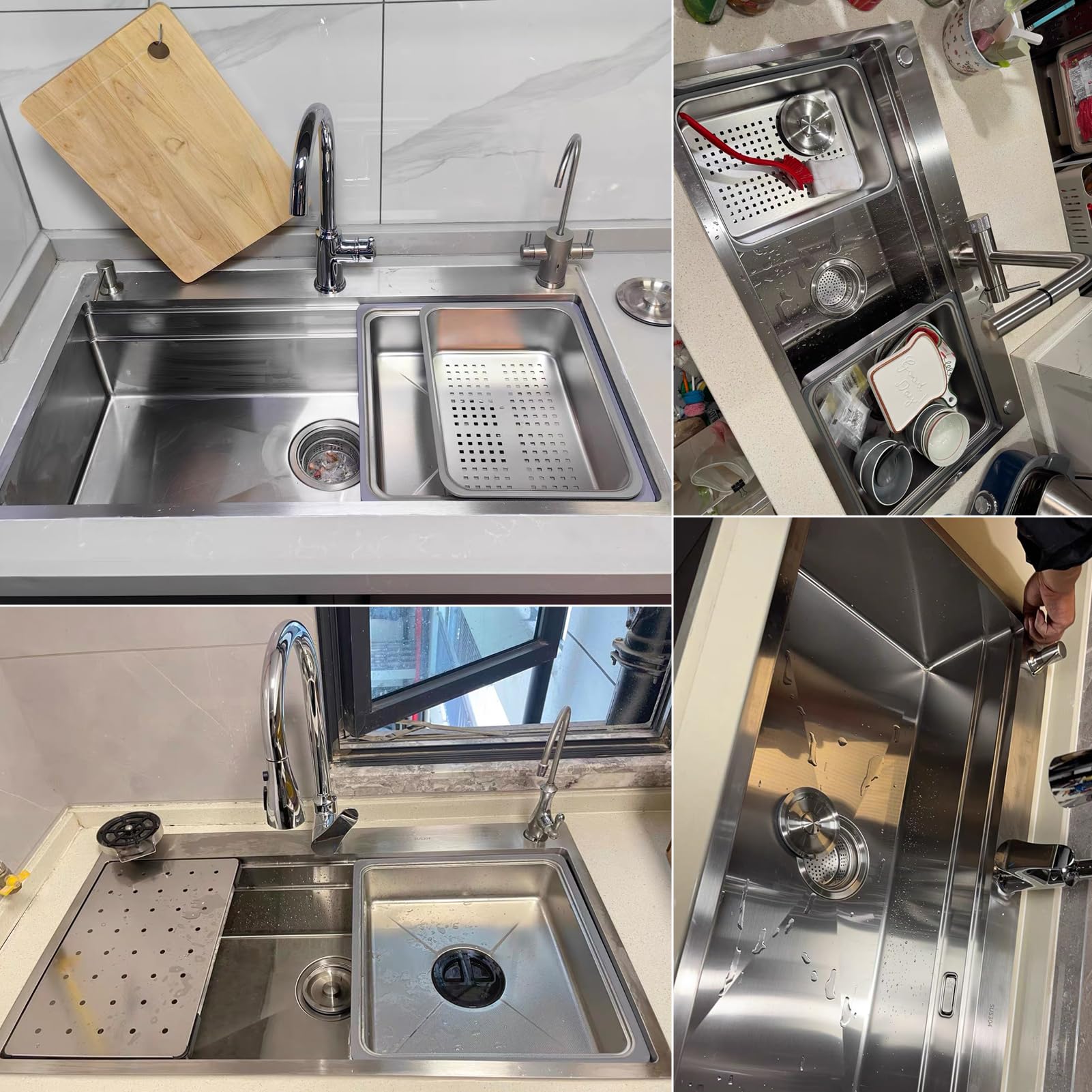Lavello da cucina in acciaio inox 304, 85 x 50 cm, lavello da incasso, 1 vasca con sgocciolatoio, lavello multifunzione con cestello sgocciolatoio, sifone, set di scarico e troppopieno, lavello
