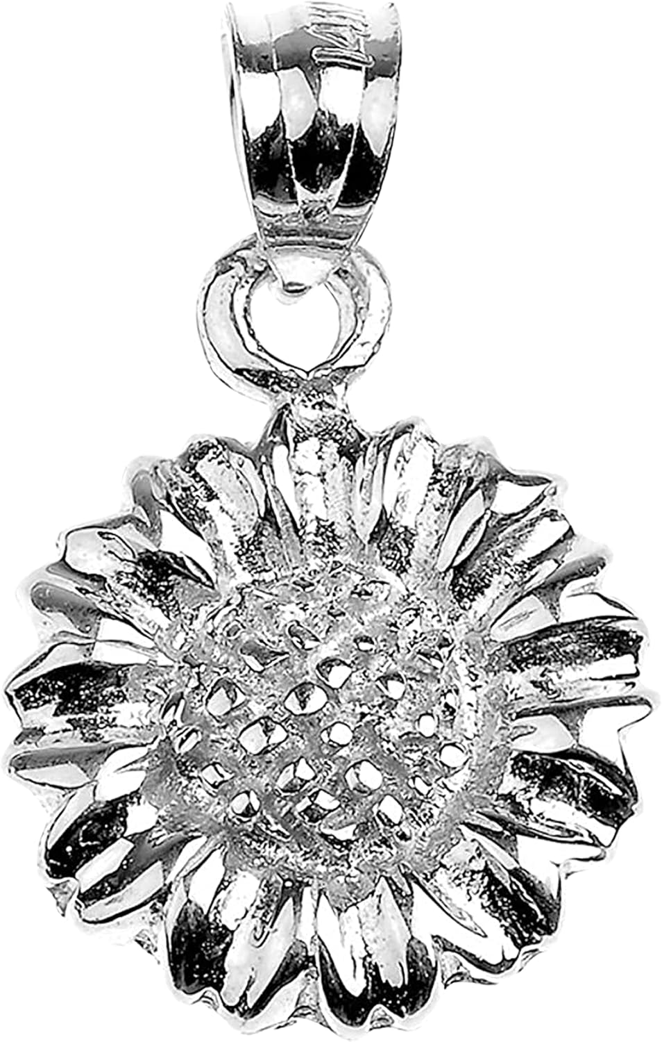 .925 Sterling Silver Dangling Sunflower Helianthus Flower Blossom Charm Pendant Necklace - Choice of Pendant Only or Necklace Chain Length