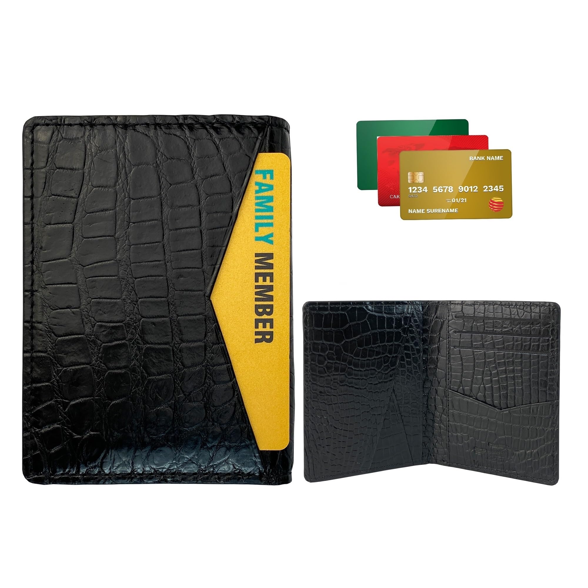 Leather Credit Card Holder Slim Men AIIigator RFID Blocking Front Pocket Wallet Double Side (Card Holder-Black-DOUBLE SIDE)
