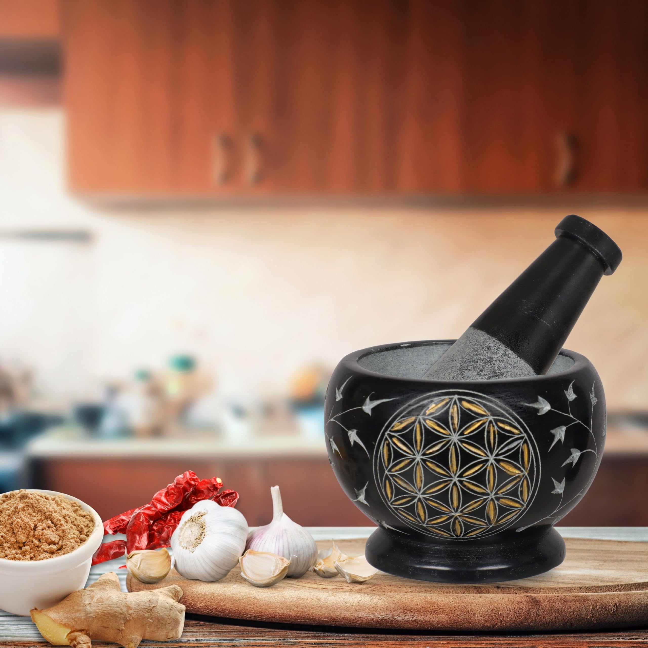 Divit Shilp Mortar and Pestle, Made of Heavy Duty Polished Hard Stone, Natural Stone Grinder for Spices Pastes, Herbs - Image 4