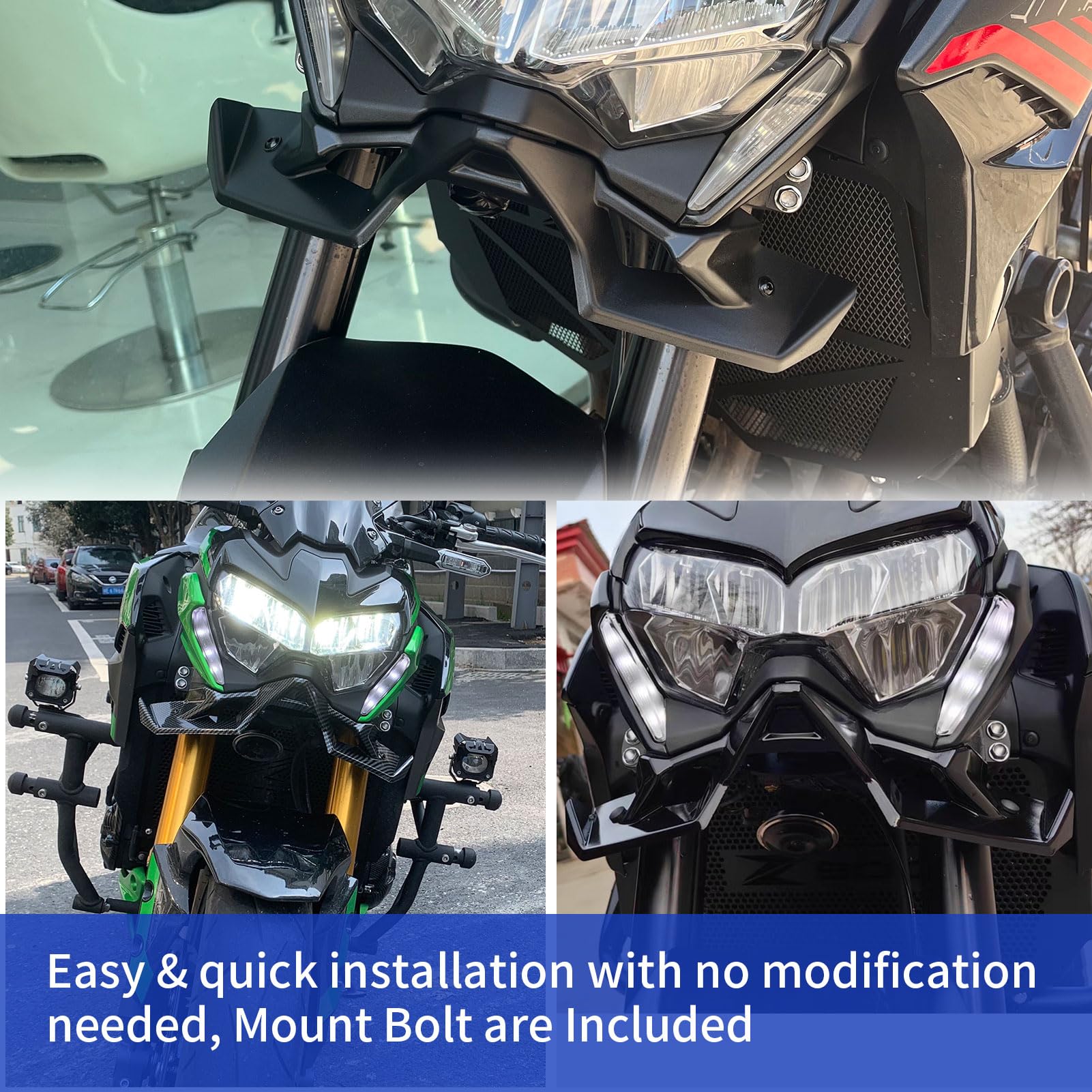 WOOGA Spoiler anteriore moto per Ka&wa&sa&ki Z900 Z 900 Z-900 Accessories 2020 2021 2022 2023 2024 Sport Downforce Spoiler Forntal nudi deflettore ala (Aspetto in carbonio)
