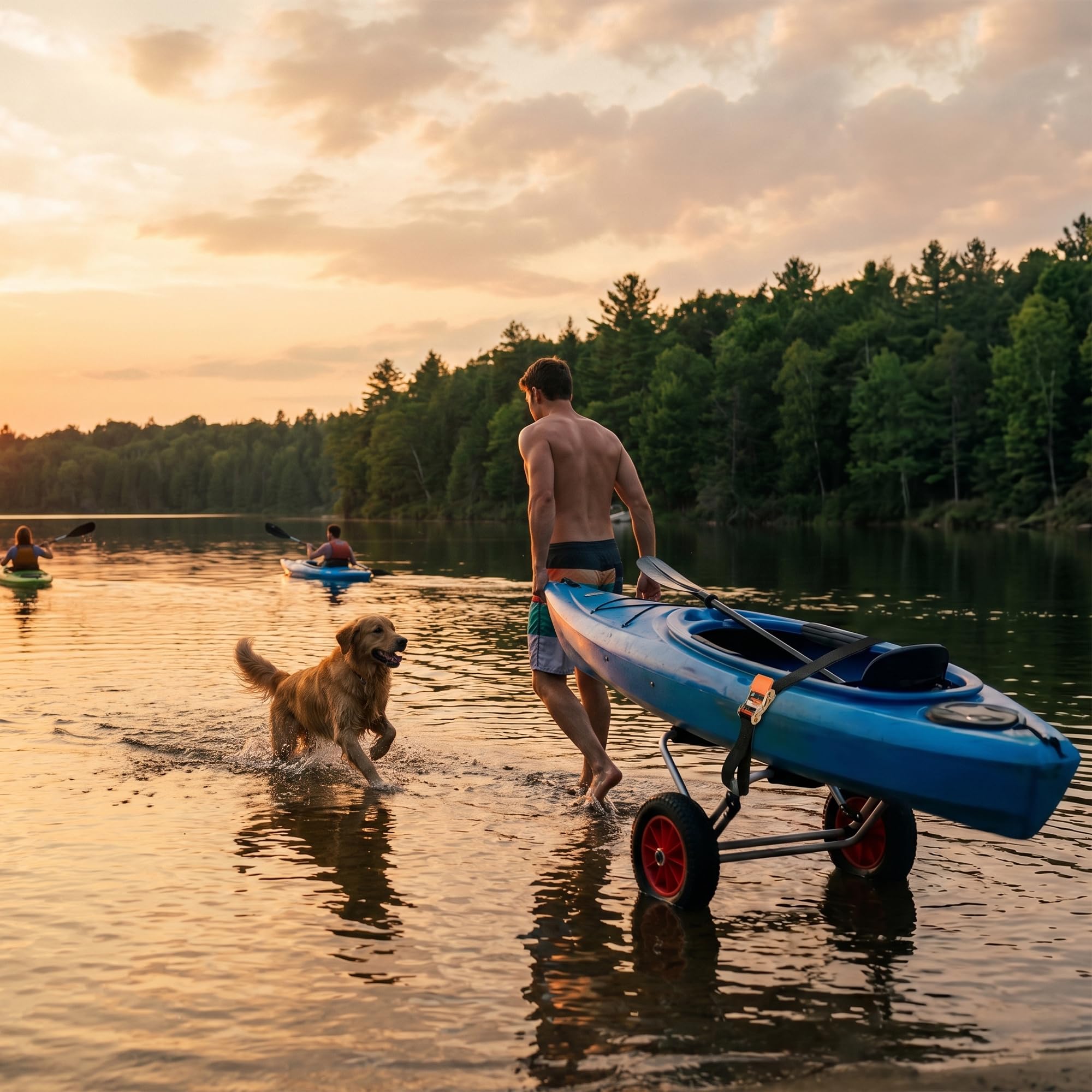 HOMCOM Chariot de transport trolley pour kayak, stand-up paddle, canoë avec sangle, grandes roues et cadre en aluminium dim. 70L x 40L x 42H cm noir et rouge