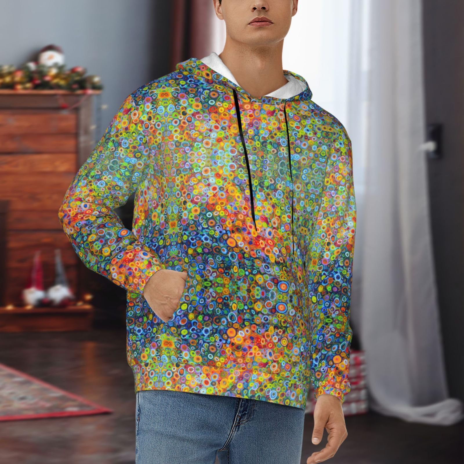 Męska bluza z kapturem z kolorowym nadrukiem, casualowa grafika z nadrukiem bluzy z kapturem z kieszenią