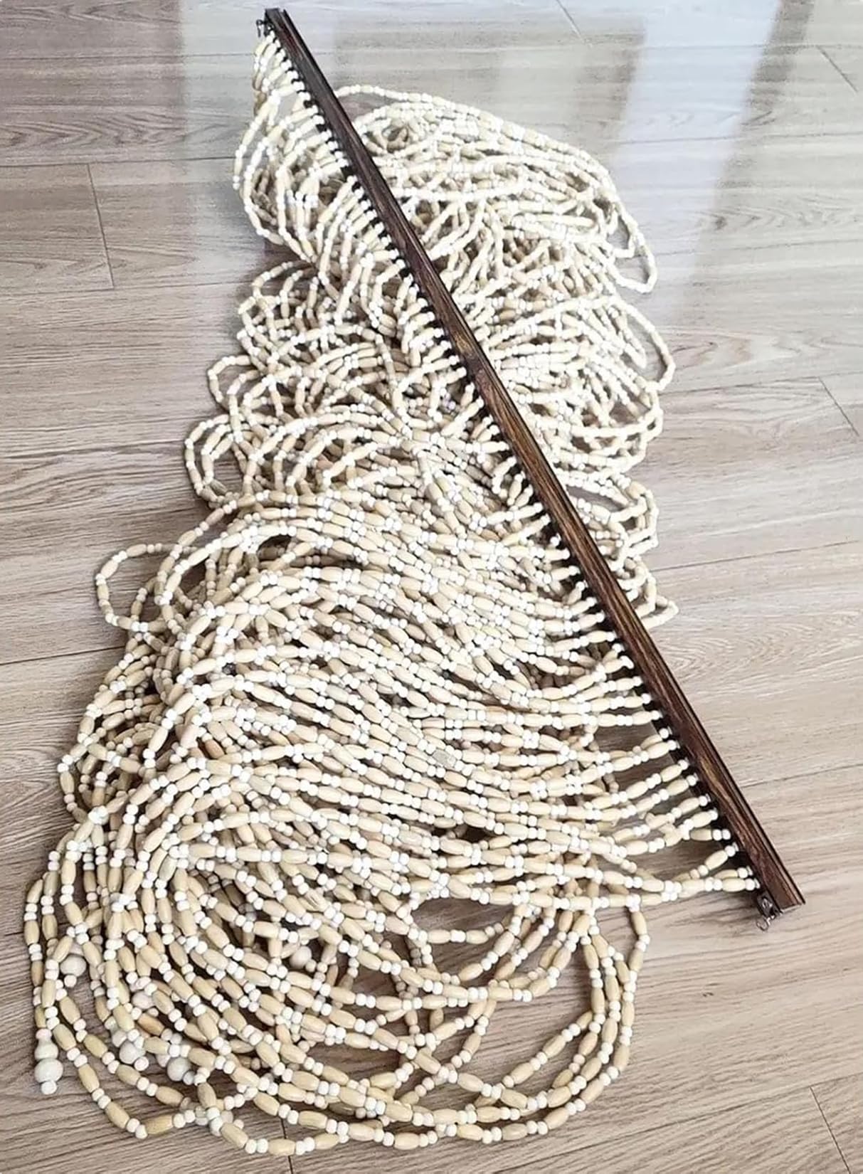 Rideau à Perles en Bois Panneau de Décorative pour Maison Moustiquaire Rideaux Exterieur Cloison de Séparation de Pièces pour Entrée de Couloir,Chambre,Salon,Balcons (61 brins 95cm x 210cm)
