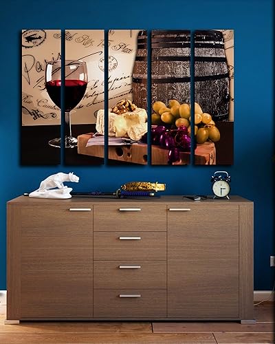 Miniatura 6 de Gran copa de vino tinto de 5 piezas para decoración de pared, póster impreso en paneles de lienzo, juego de decoración de pared con temática de