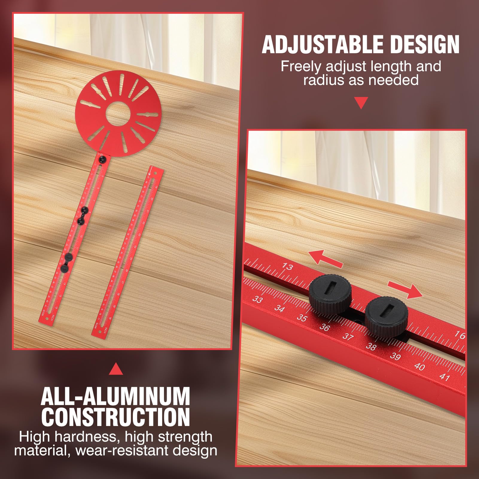Fraise circulaire avec rail - Échelle précise - Diamètre de 50 à 152 cm - Montage polyvalent - Compatible défonceuses - Tige