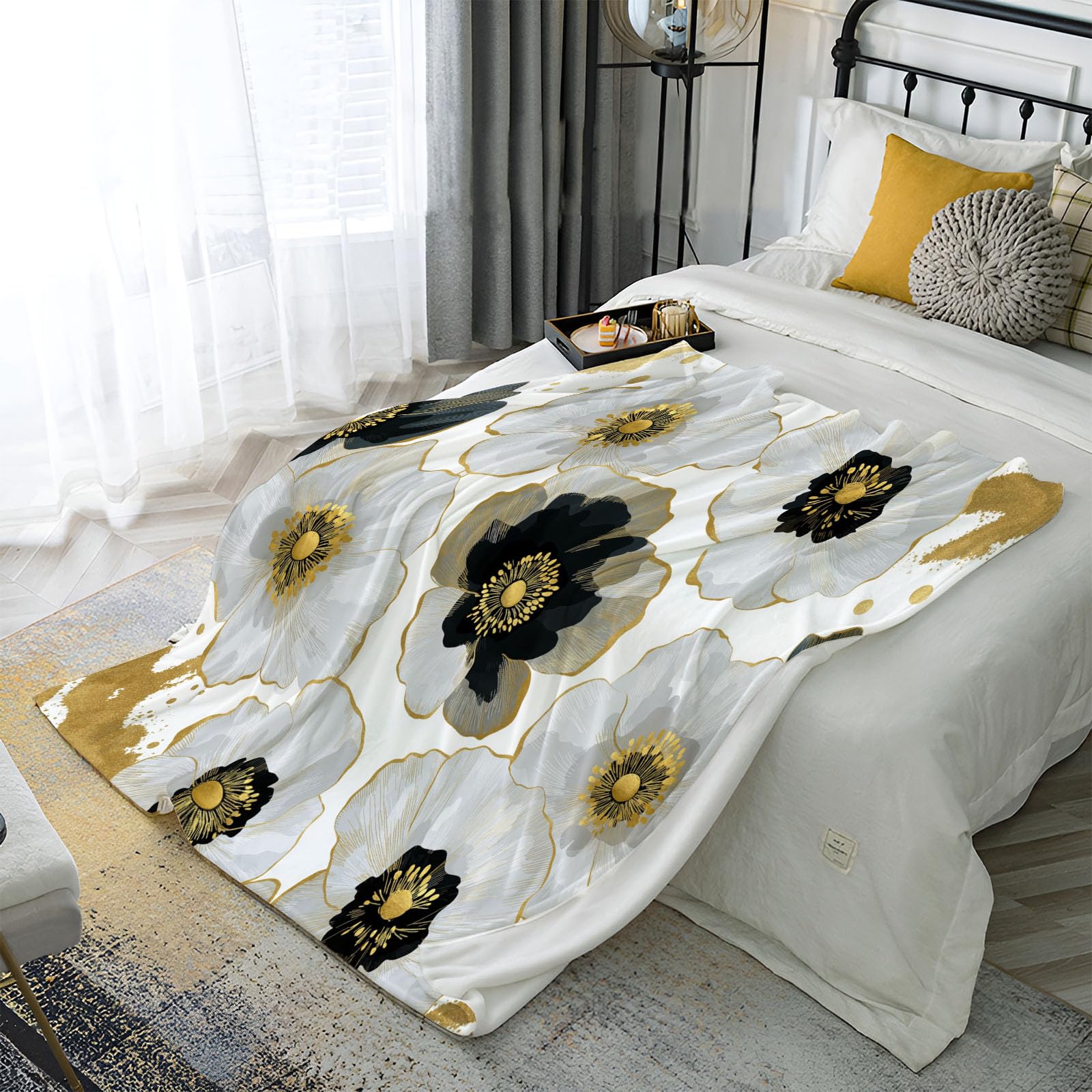 Couverture polaire coquelicot 240x260 anti-bouloche grand plaid flanelle lavable machine