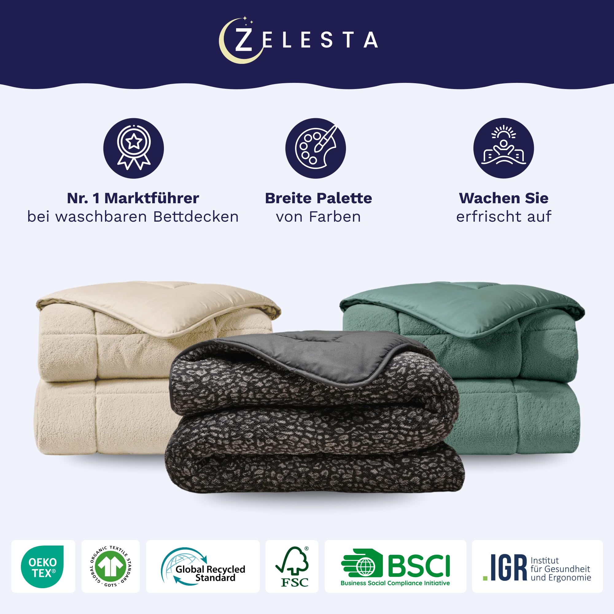 Zelesta Teddybed Ganzjahresdecke mit integriertem Teddybezug - Hypoallergen, leichte 300 g/m² Hohlfaserfüllung - maschinenwaschbar & trocknergeeignet - kein Bettbezug erforderlich