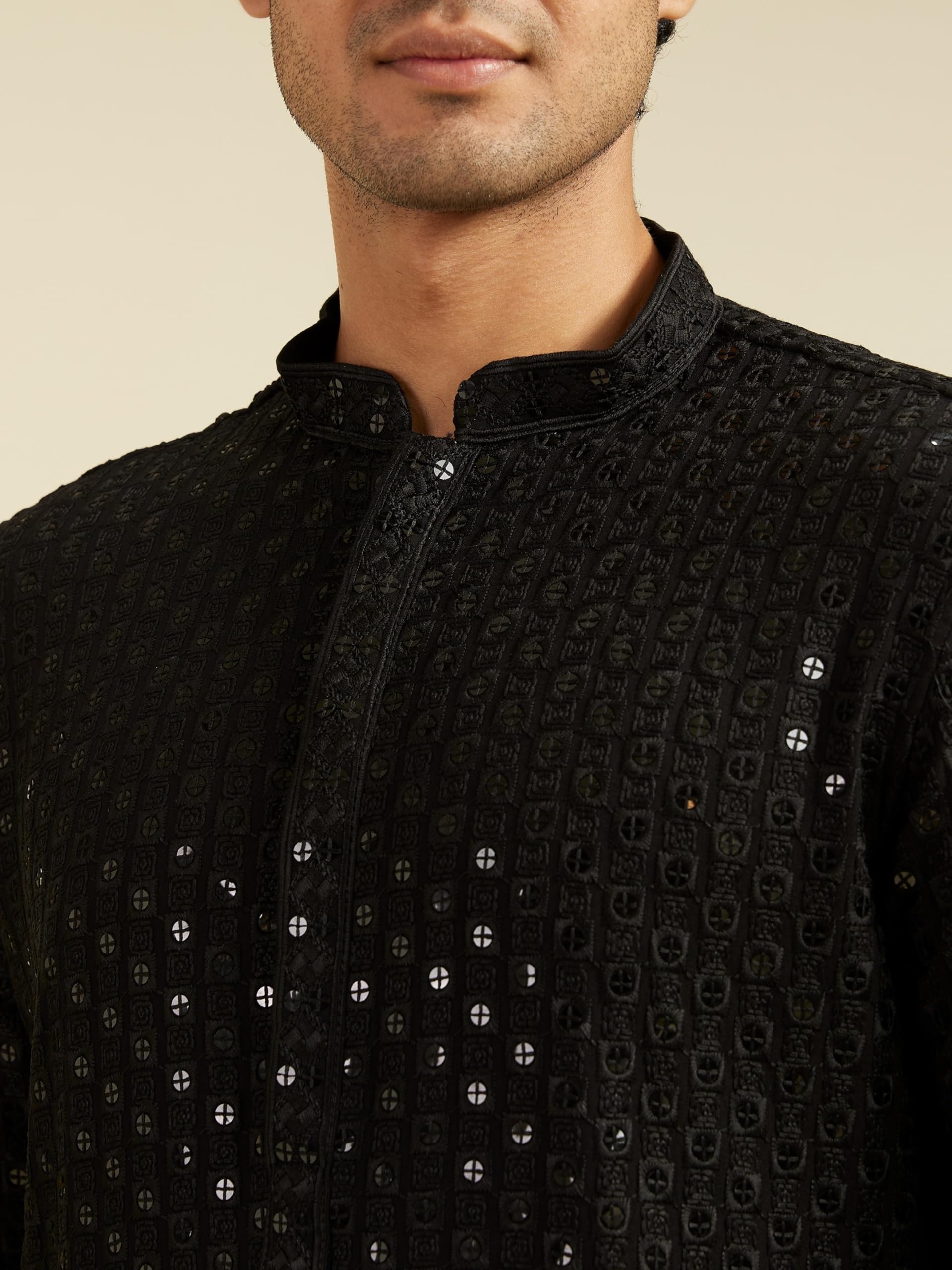 DIWAS BY MANYAVAR Men's Viscose Embroidery|Sequin Work Kurta (Black,XXL) 1