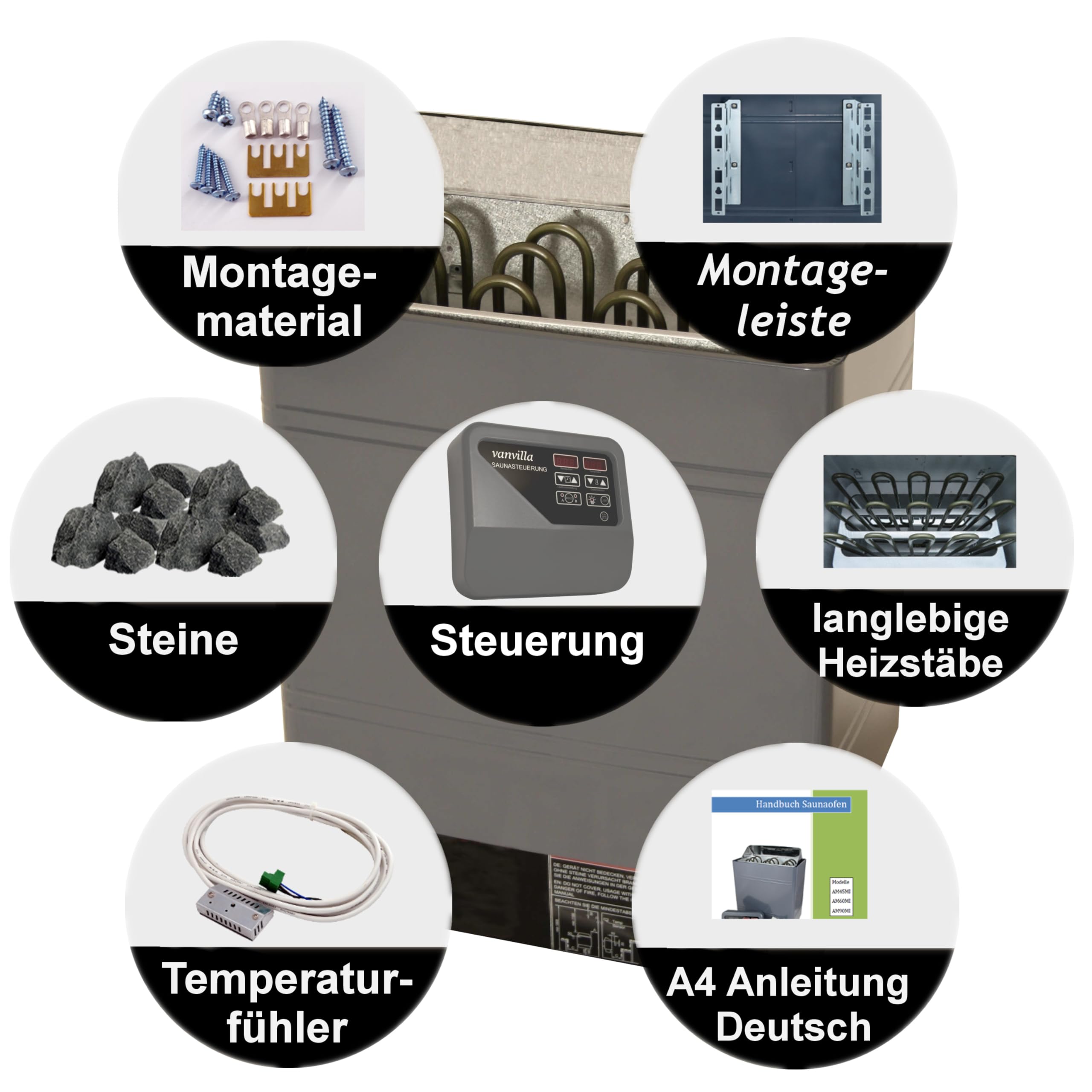 vanvilla Saunaofen 6kw mit externer Steuerung 380V Sauna inkl. Saunasteine für Aufguss Sauna Ofen Heizung Finnische Sauna Fasssauna Gartensauna