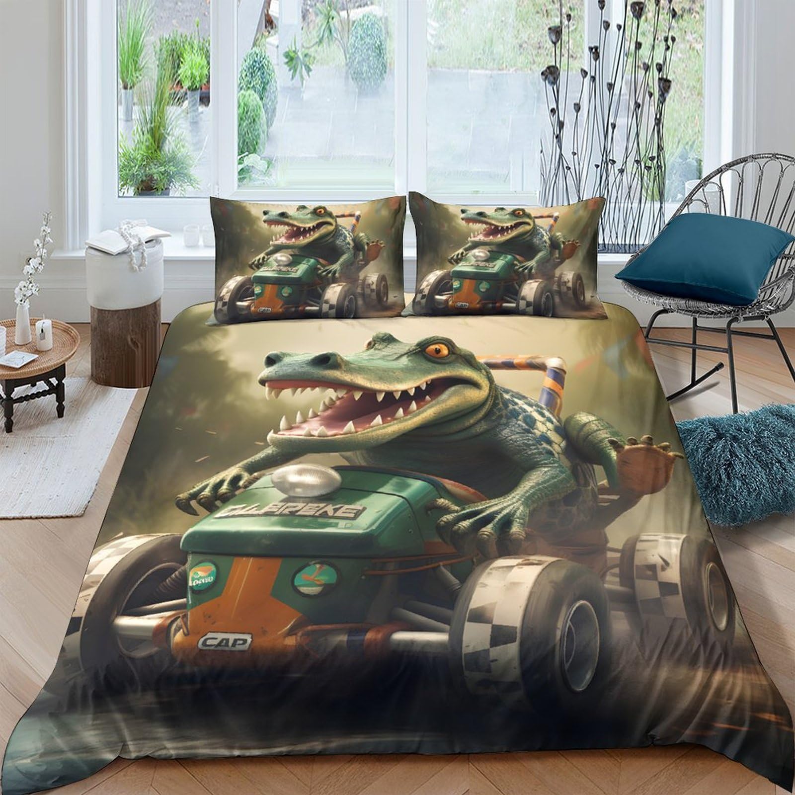 Ctjqhvkz Style-6 3D Printed Cartoon Crocodile Fitted Sheet Microfiber Funny Racing Car Bed Cover Non Slip Washable For Bedroom Dorm Mattress Decor Single（135X200cm）