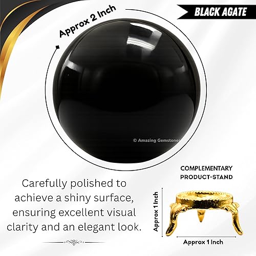 Vista 24 de Amazing Gemstone Black Tourmaline Crystal Ball with Stand - 2" Inches Crystal Sphere Meditation Balls for Witchcraft and Decorative Balls