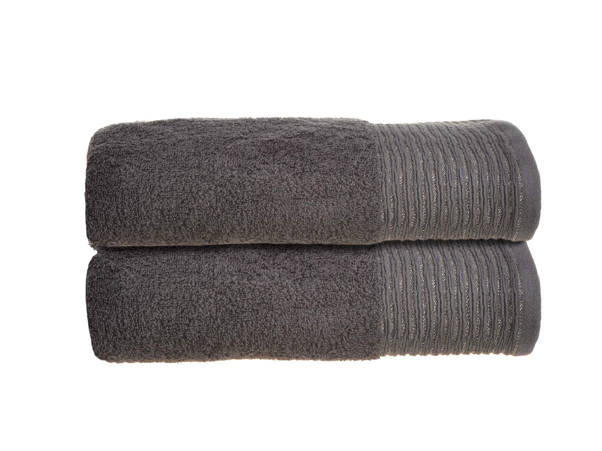 Allure Bath Fashions Set of Two Sparkle Luxury Bath Towels, Shimmering Metallic Edge, Soft 100% Combed Cotton, Made in Turkey, 70cm x 130cm, 550gsm - Fully Guaranteed.
