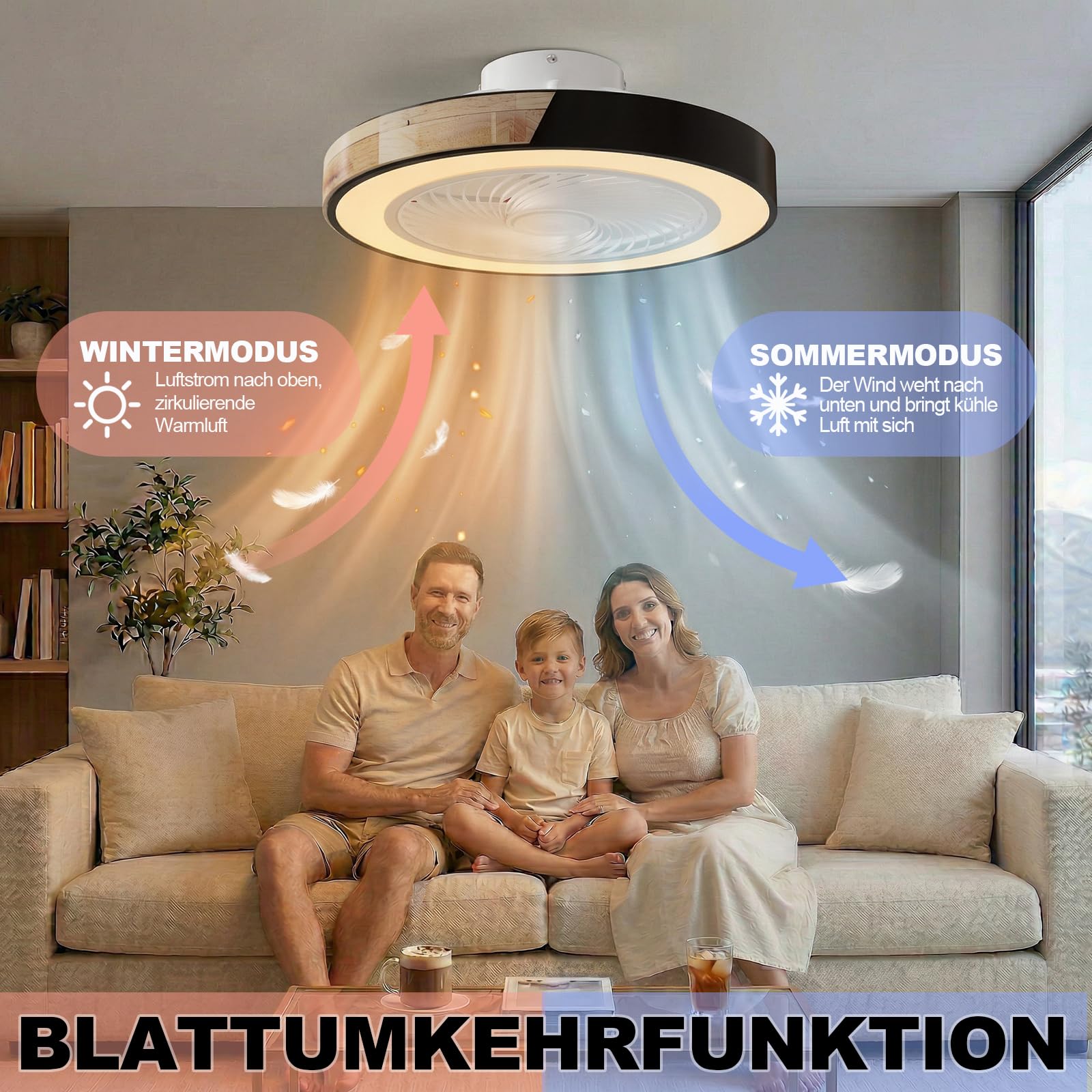 DATO Deckenventilator mit Beleuchtung, 3 Farbtemperatur und 6 Geschwindigkeiten LED-Deckenventilator mit Lampe Leise Dimmbar (A)
