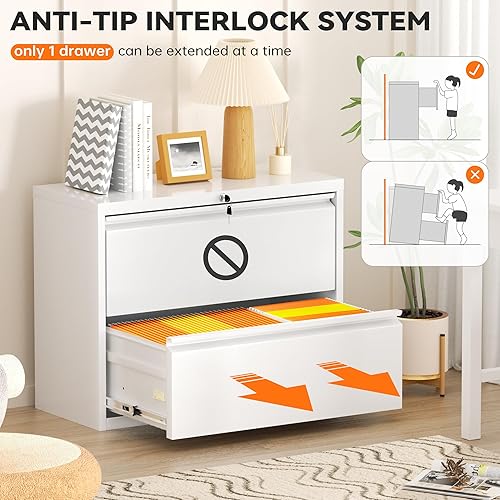 Miniatura 5 de INTERGREAT Archivador blanco, archivador con 3 cajones con cerradura, archivador de metal debajo del escritorio para archivo legalcartaA4,