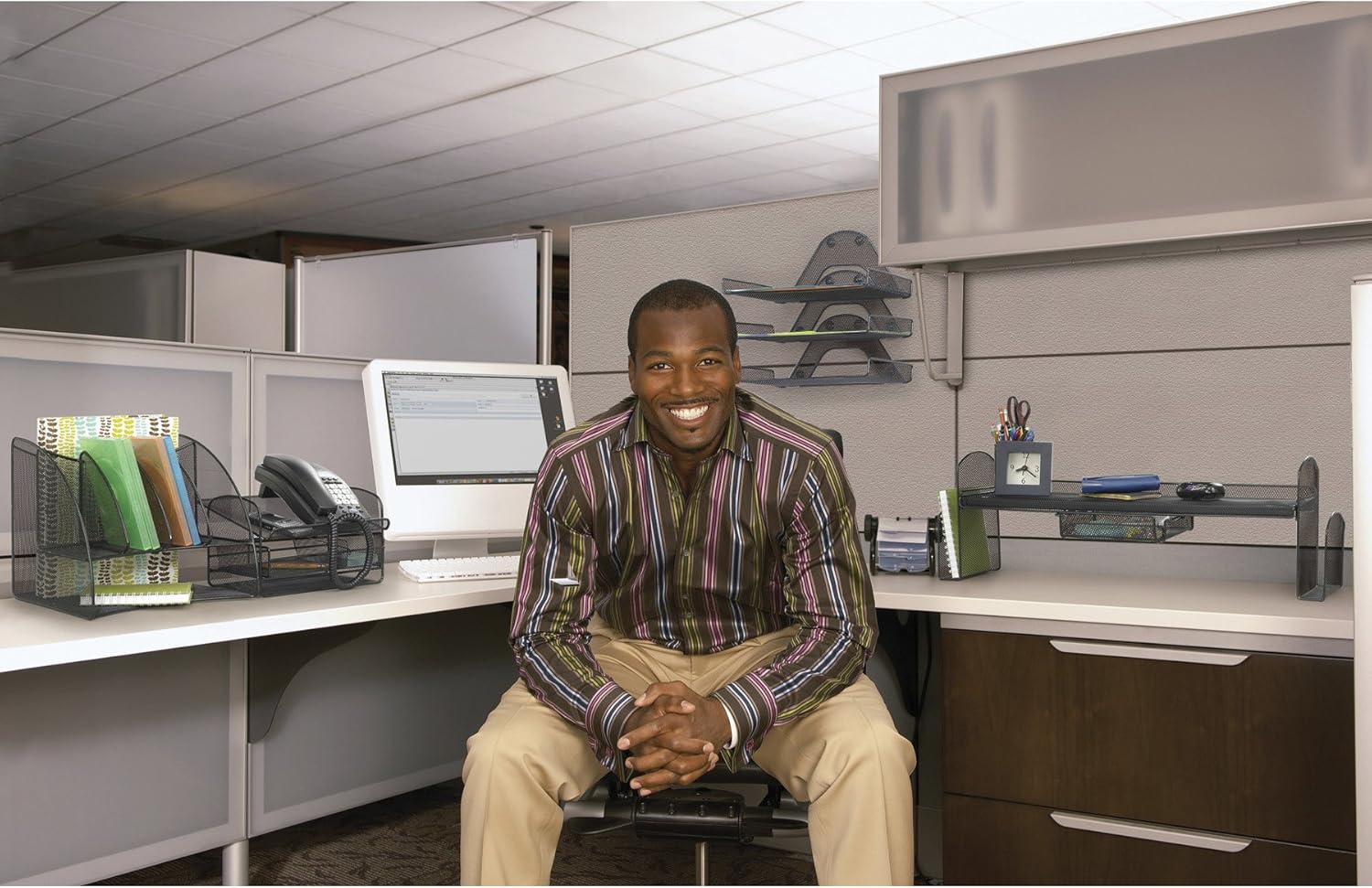 Safco Onyx Mesh Telephone Stand with Drawer, 2160BL - Office File Storage & Angled Top Platform - Powder Coated Steel - 9.25 x 11.75 x 7 Inches : Everything Else