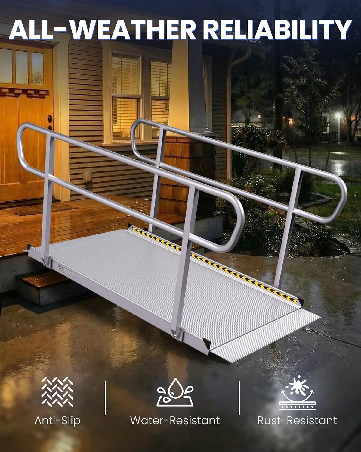 6FT Wheelchair Ramp with Dual Handrails, 1600 LBS Capacity Aluminum Anti-Slip Ramp, Wheelchair Ramps for Home Steps, Threshold & Doorways, Durable Handicap Ramp for Wheelchairs & Scooters