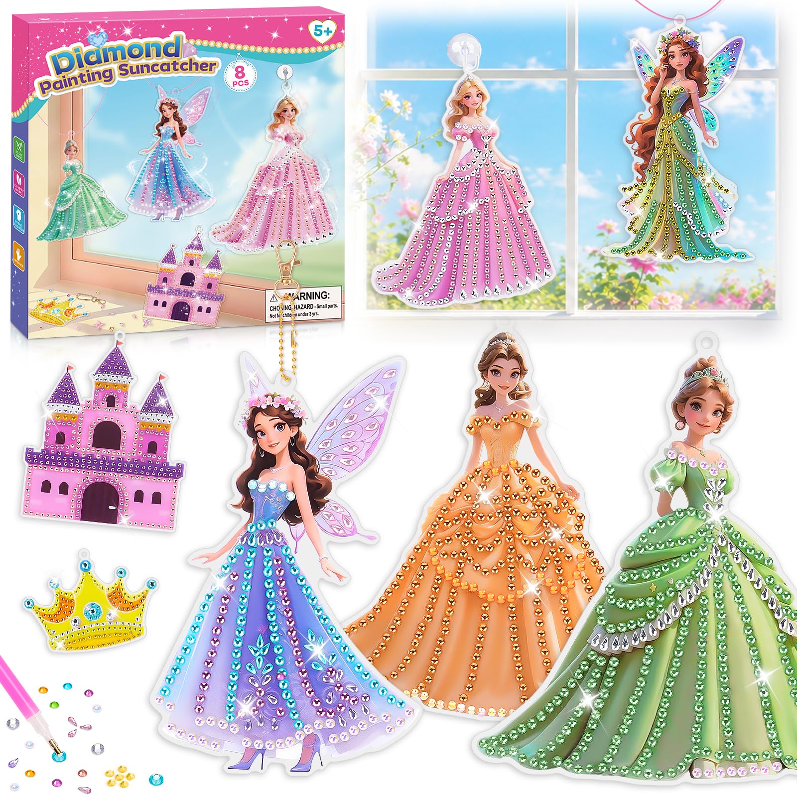 Molleyzi Geschenke Mädchen 6 7 8 9 10 Jahre, Basteln Mädchen 5-12 Jahren Diamond Painting Kinder Prinzessin Bastelset Kinder ab 6 Jahre