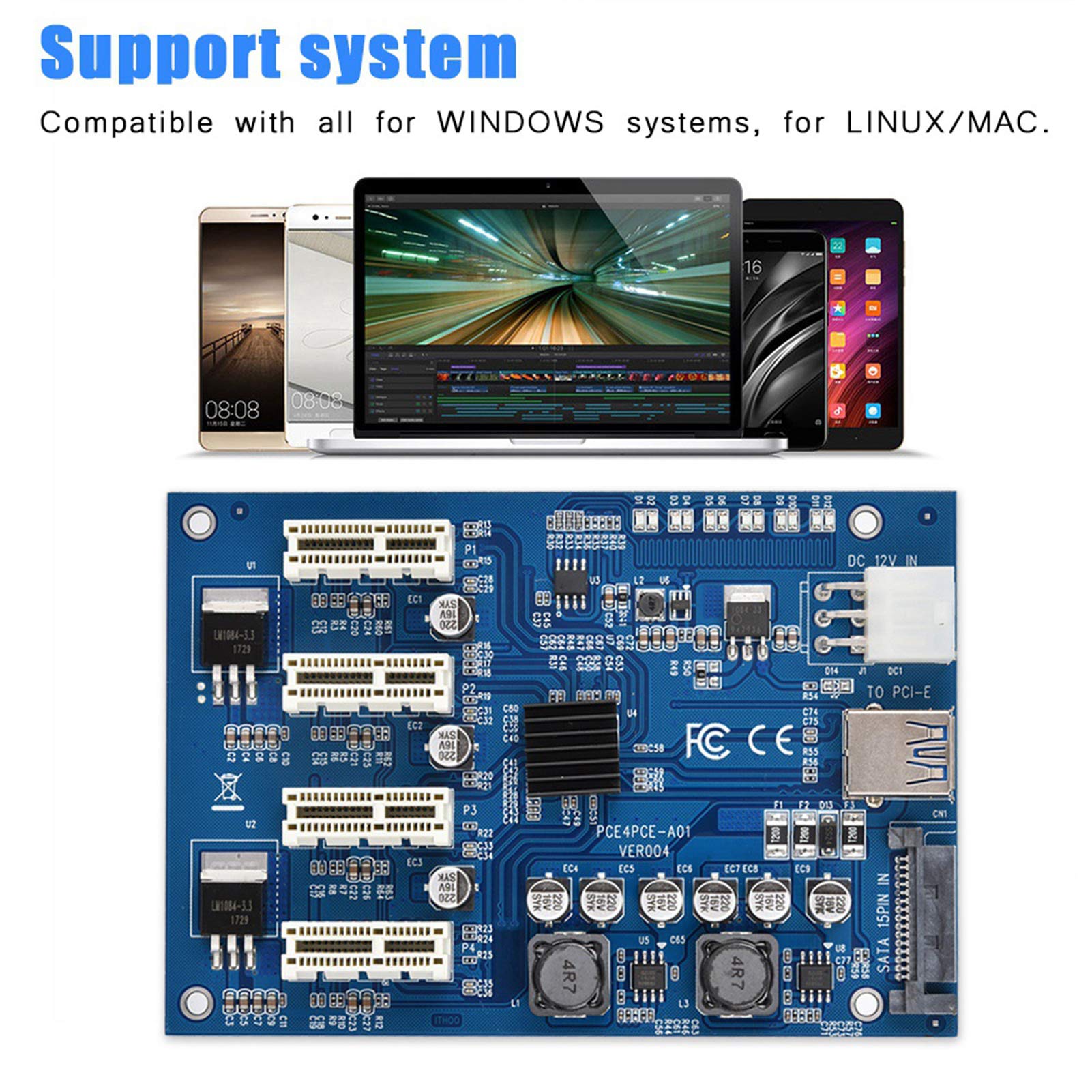 Yunseity PCIe Card PCIe PCIe 1 to 4 Adapter,PCIe 1X to 4X PCIe USB3.0 Converter Extender Adapter Card Expansion Kit,Expansion Kit for