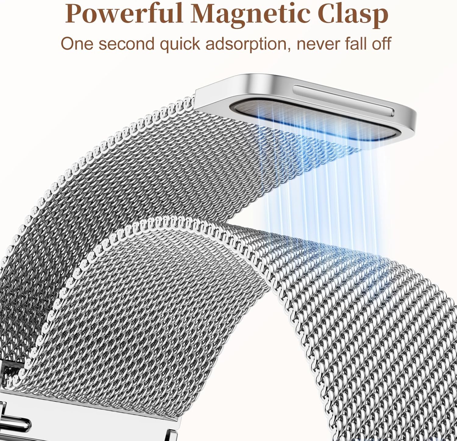 Getino Metal Loop for Apple Watch Bands for Women 40mm 41mm 42mm 44mm 45mm 46mm 49mm 38mm, Magnetic Stainless Steel Milanese iWatch Band for iWatch SE Series 11 10 9 8 7 6 5 4 3 2 Ultra, Silver - Image 5