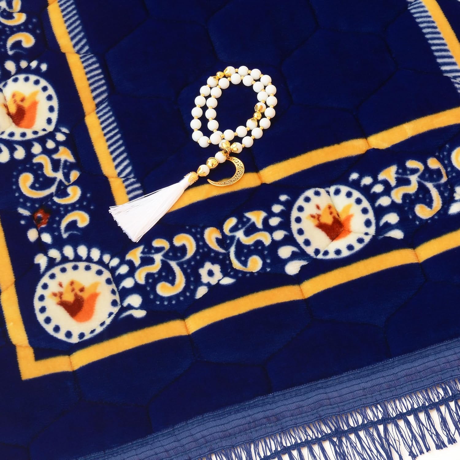 Prayer Rug Muslim Mat Islamic - Padded Very Thick Prayer Rug Sajadah for Men Women with Islam Prayer Beads, Soft and Luxury (31.5" x 47.2", Royal Blue)