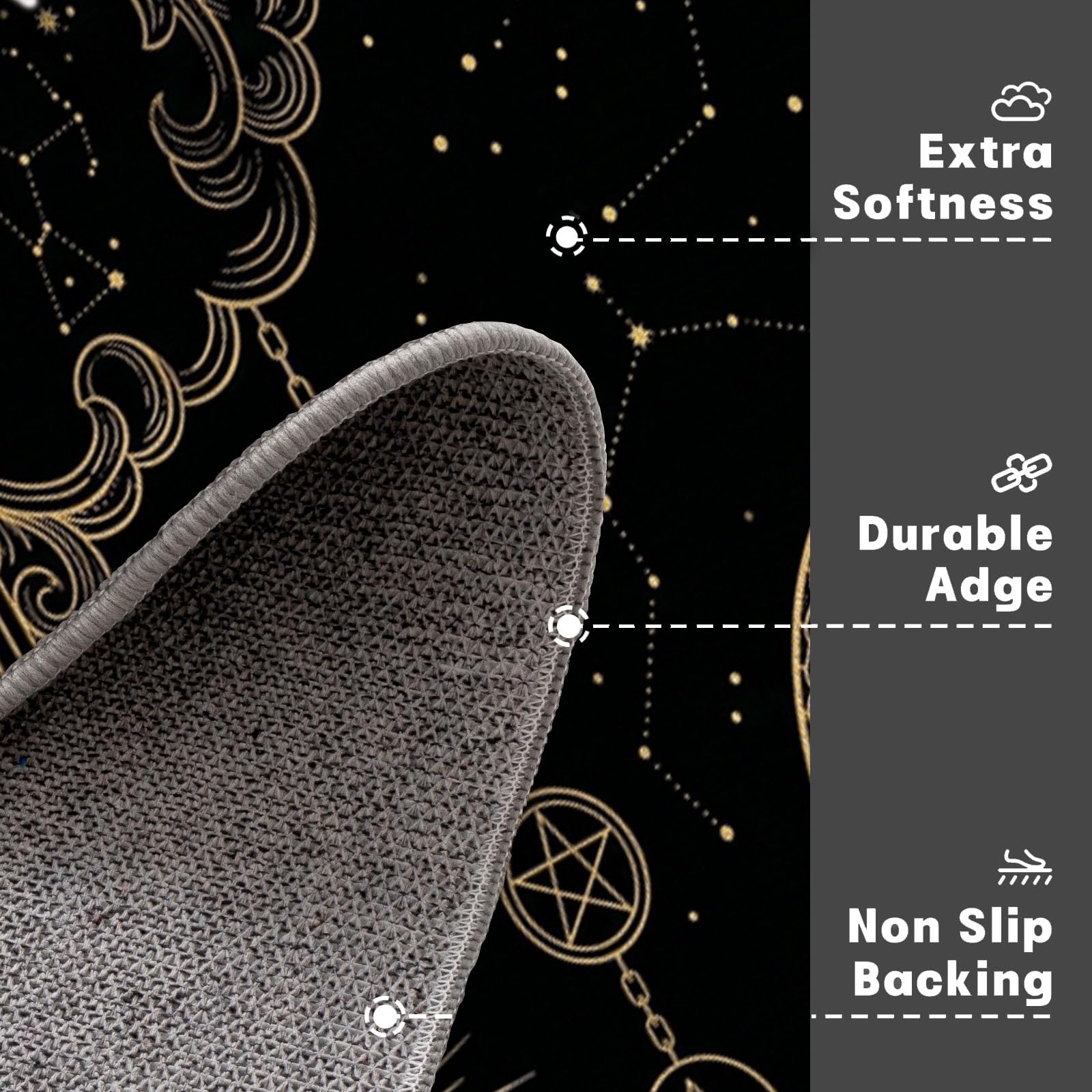 Felpudo Ultrafino Para Interiores,90X150Cm,Constelaciones Animales Misteriosas Alfombra Antideslizante Lavable Para Entrada,Tarot Cielo Estrellado Retro Felpudo De Perfil Bajo,Atrapa Suciedad,Negro