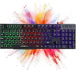 Teclado Gamer RGB Iluminado LED – Sensação Semi-Mecânica, Teclas Multimídia, Anti-Ghosting, Layout ABNT2 PT-BR com Tecla Ç, USB com Fio, Design Ergonômico e Resposta Rápida