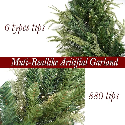 Miniatura 3 de Guirnalda de Navidad preiluminada de 9 pies con 50 luces LED, temporizador de decoración navideña con batería para escaleras, interiores y