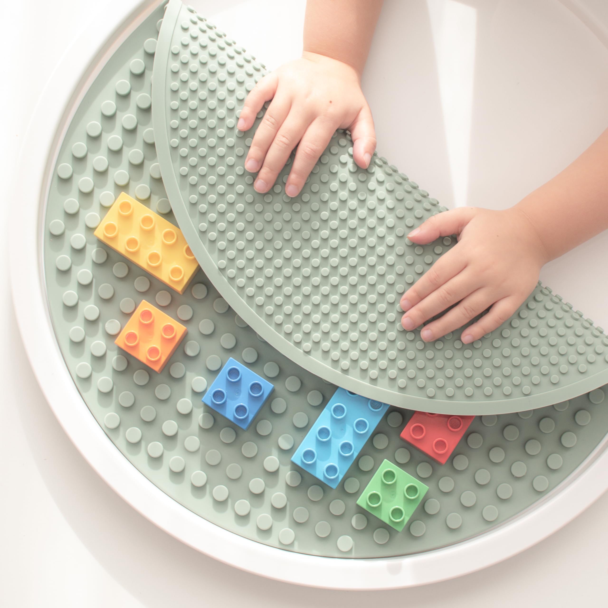 Silicone Building Blocks Baseplate - Compatible with All Major Building Block Brands - Double Sided for Large Building Blocks - Perfect Accessory for Sensory PlayTray - Green